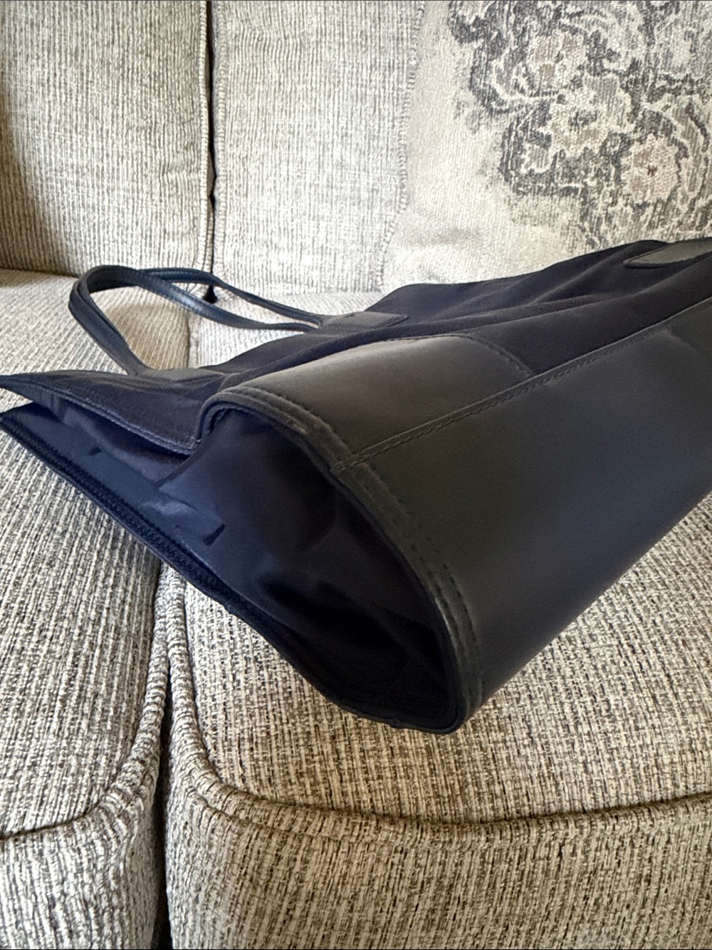 Tory Burch Navy Nylon Logo Tote with Leather Trim - Picture 4 of 7